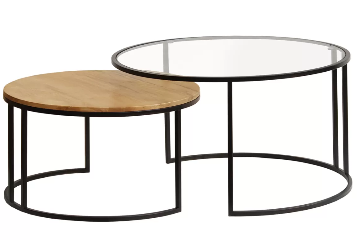 Miliboo Ausziehbare Couchtische aus gehärtetem Glas und massivem Mangoholz TAHL