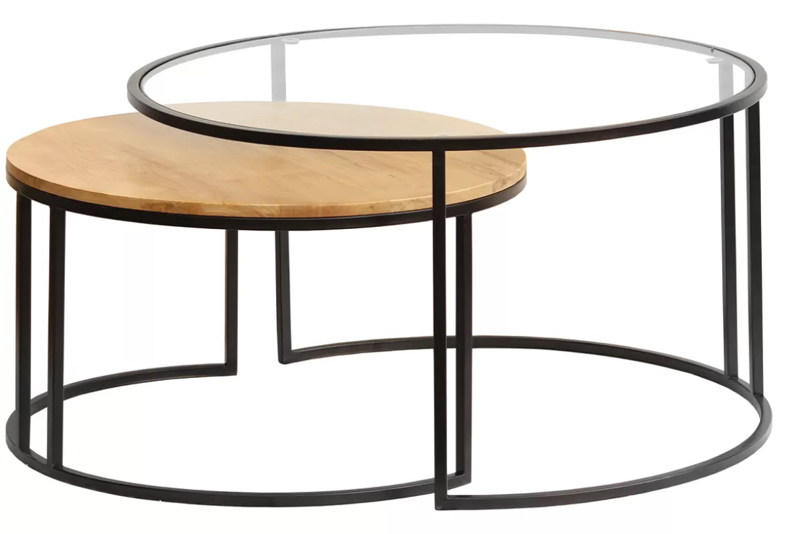 Miliboo Ausziehbare Couchtische aus gehärtetem Glas und massivem Mangoholz TAHL
