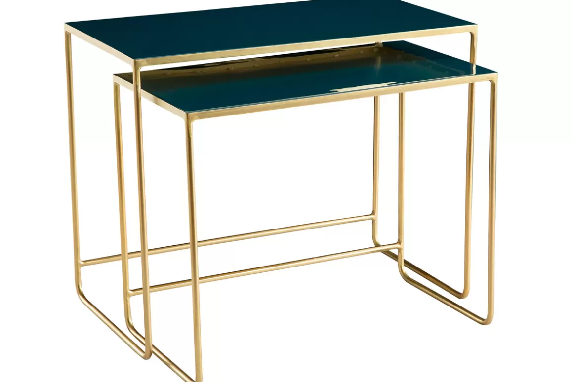 Miliboo Ausziehbare Couchtische petrolblau und vergoldet (2er-Set) WESS