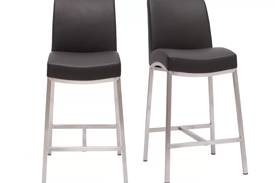 Miliboo Barhocker Aluminium gebürstet PU schwarz (2er-Set) OLLY