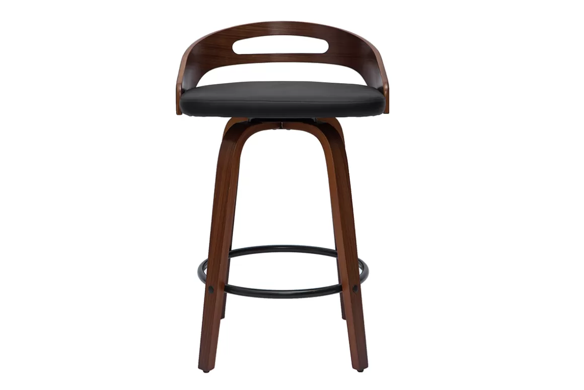 Miliboo Barhocker dunkles Holz und schwarzes Polyurethan 65 cm 2er-Set MANO