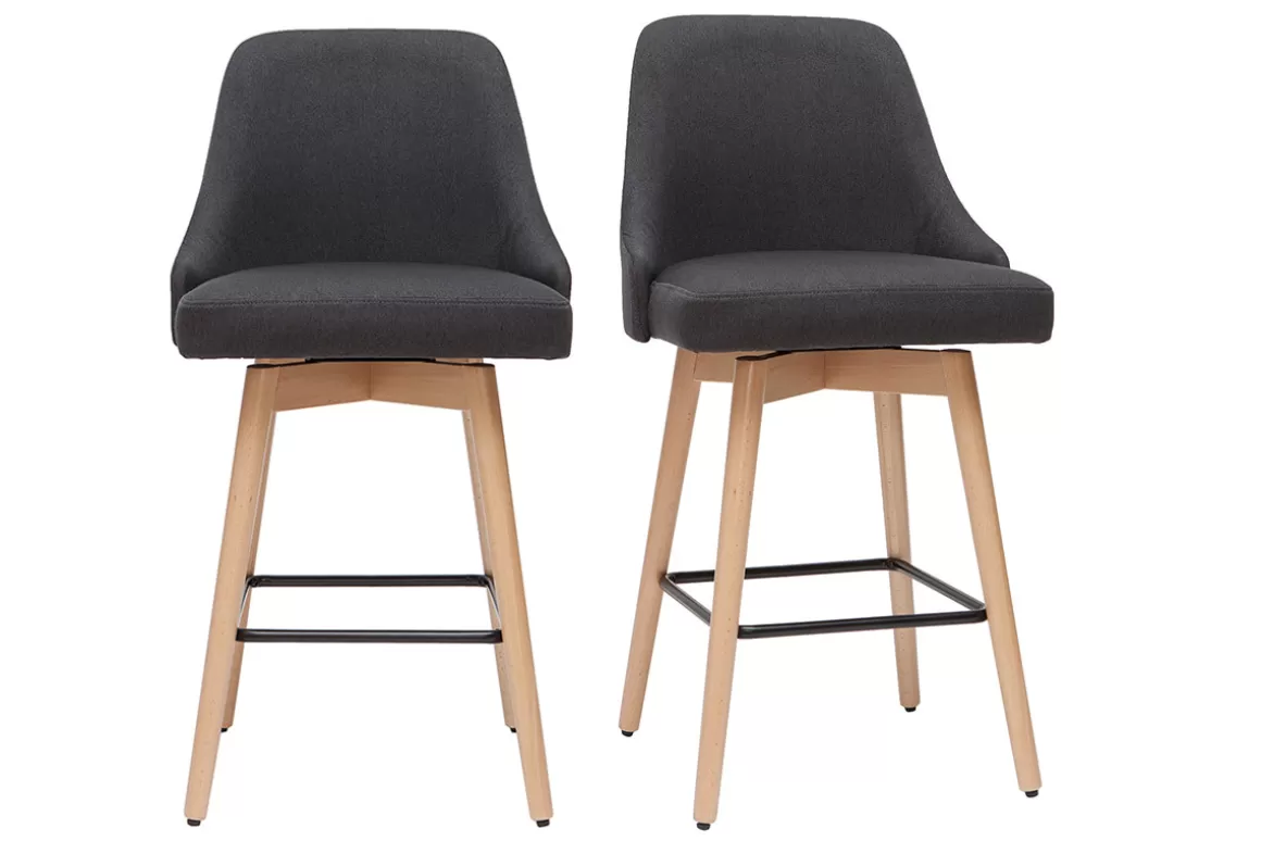 Miliboo Barhocker HASTA skandinavisches Design dunkelgrauer Bezug H65 cm (2er-Set)