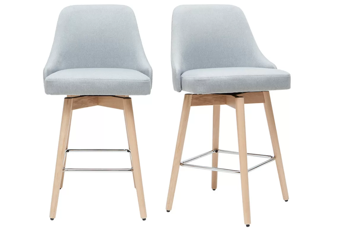 Miliboo Barhocker HASTA skandinavisches Design hellgrauer Bezug H65 cm (2er-Set)