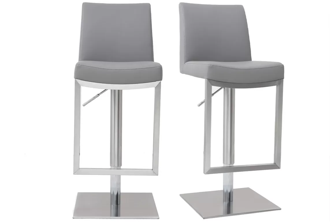 Miliboo Barhocker höhenverstellbar grau und verchromter Stahl (2er-Set) KYLE