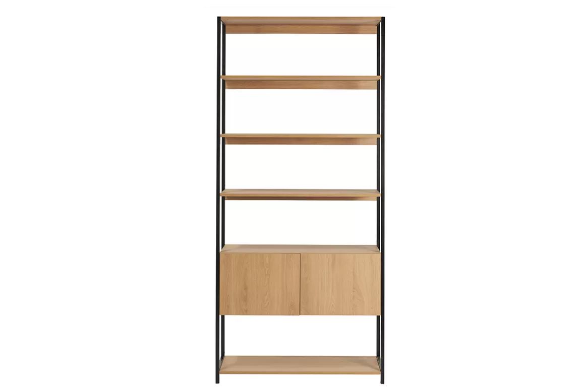 Miliboo Bücherregal mit geschlossenem Stauraum in hellem Eichenholz und schwarzem Metall B94 cm FLEA