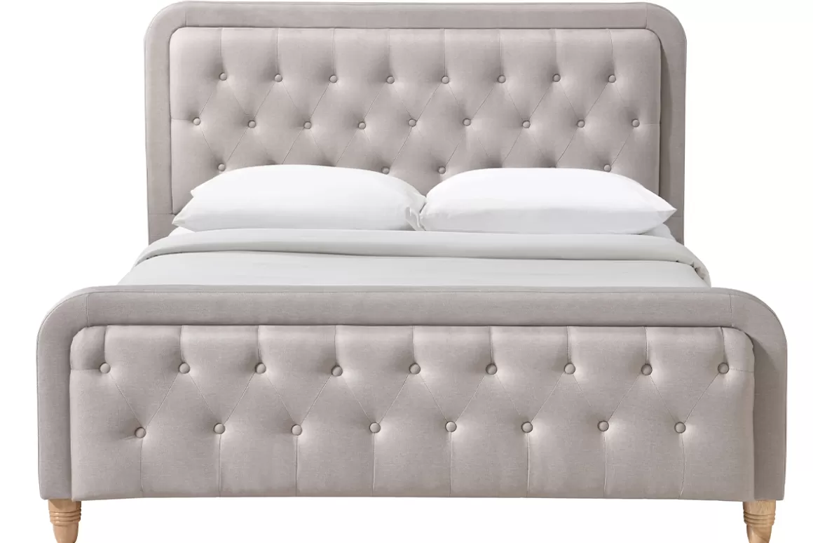 Miliboo Bett gepolstert Stoff Beige 160 x 200 cm KRISTEN