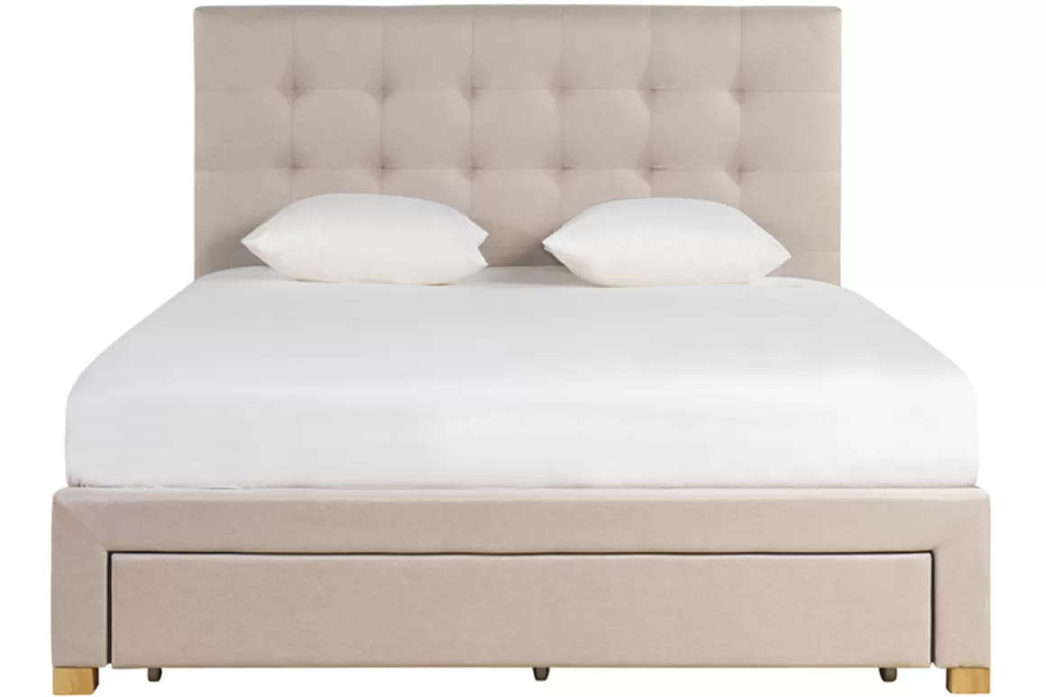 Miliboo Bett mit Schubladen 160x200 cm in beigem Stoff RENO