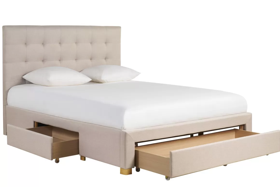 Miliboo Bett mit Schubladen 160x200 cm in beigem Stoff RENO