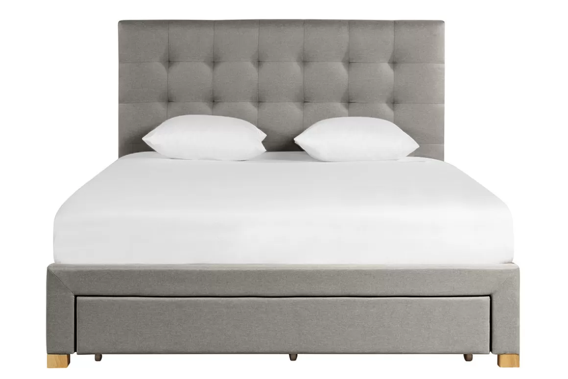 Miliboo Bett mit Schubladen 160x200 cm in hellgrauem Stoff RENO