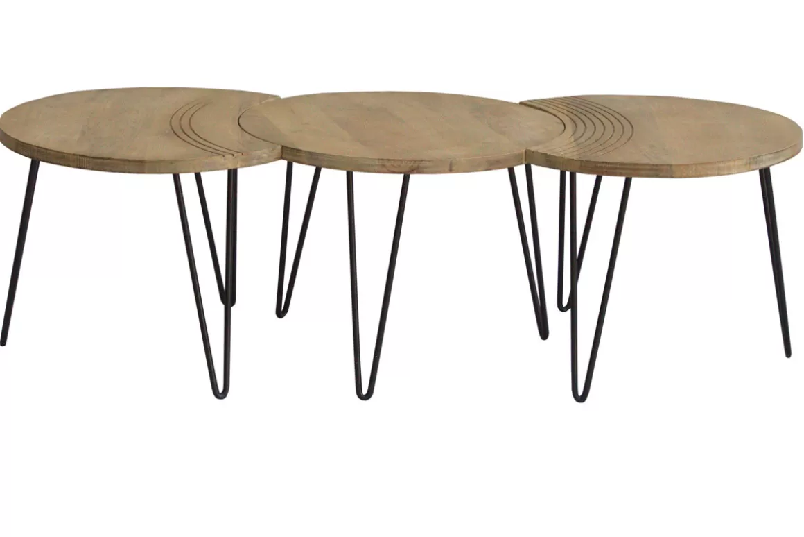 Miliboo Couchtische strukturiert aus Mangoholz und schwarzes Metall (3er-Set) VIBES