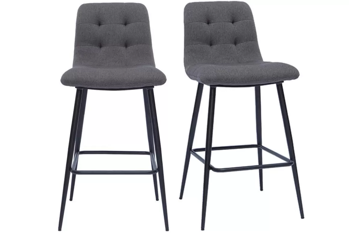 Miliboo Design-Barhocker aus grauem Stoff und Metall H65 cm (Satz von 2) ESCAPE