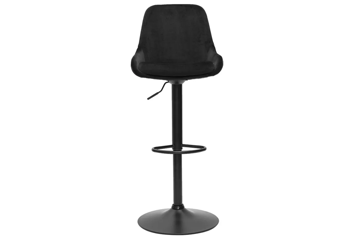 Miliboo Design-Barhocker aus petrolblauem Samtstoff und schwarzem Metall 360° drehbar (2er-Set) HOLO