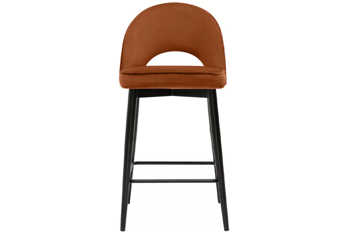 Miliboo Design-Barhocker aus terracottafarbenem Samt und Metall H69 cm BELLEROSE