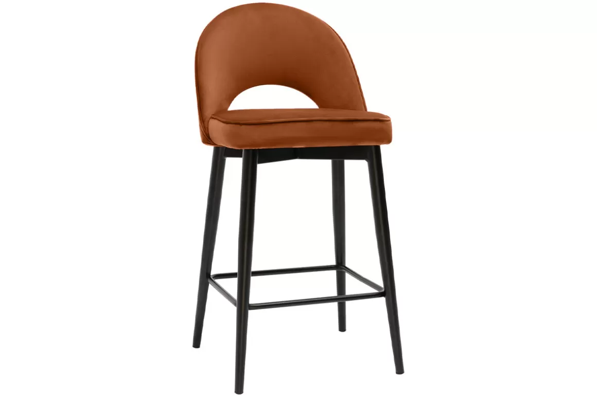 Miliboo Design-Barhocker aus terracottafarbenem Samt und Metall H69 cm BELLEROSE