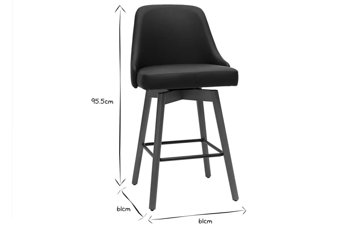 Miliboo Design-Barhocker drehbar schwarz und dunkles Holz H65 cm (2er-Set) HASTA