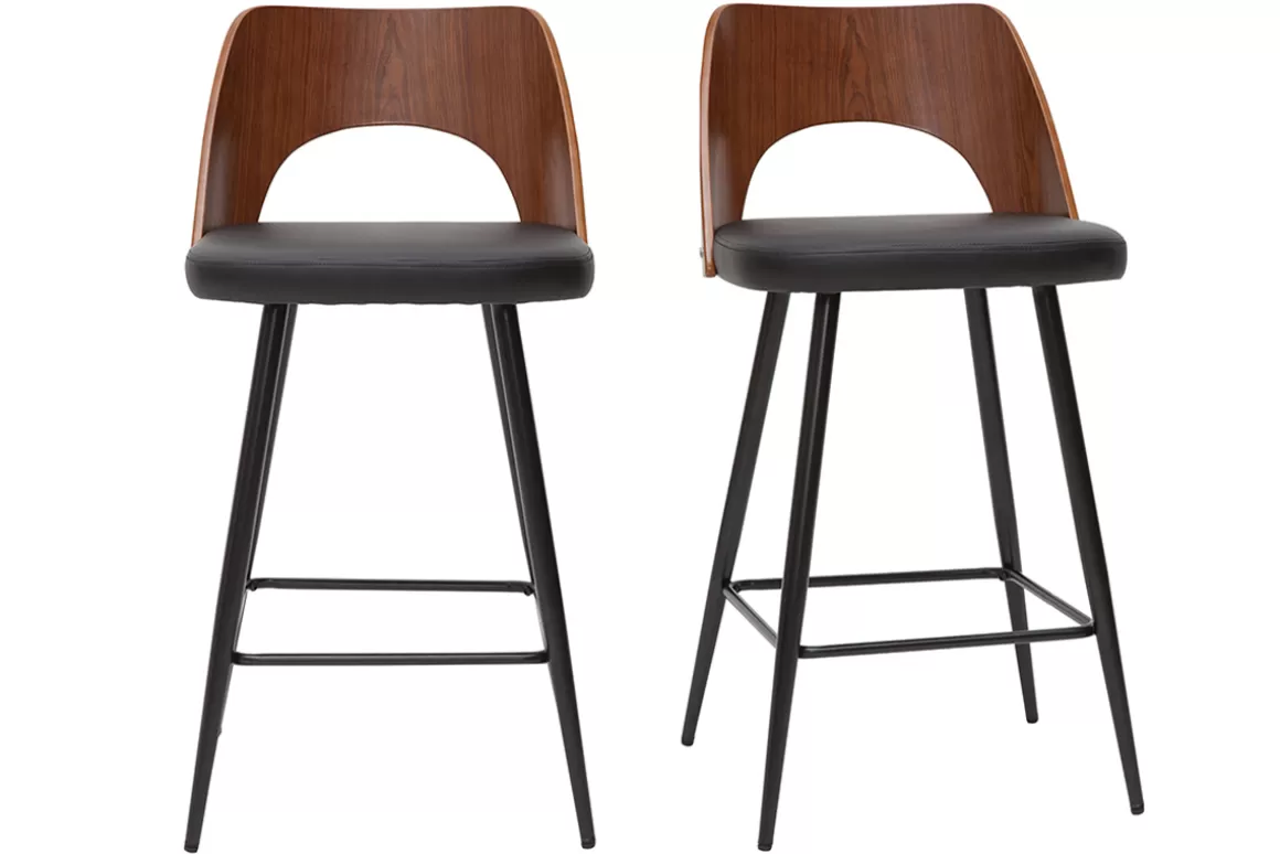 Miliboo Design-Barhocker in Schwarz und Walnuss H66,5 cm (2er Set) FALCOM