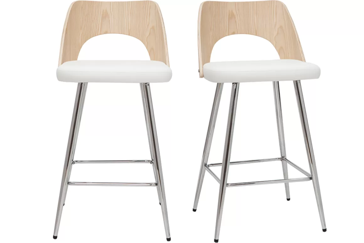 Miliboo Design-Barhocker in Weiß und Holz H66,5 cm (2er Set) FALCOM