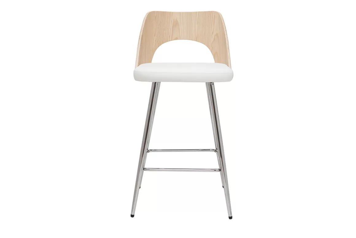 Miliboo Design-Barhocker in Weiß und Holz H66,5 cm (2er Set) FALCOM