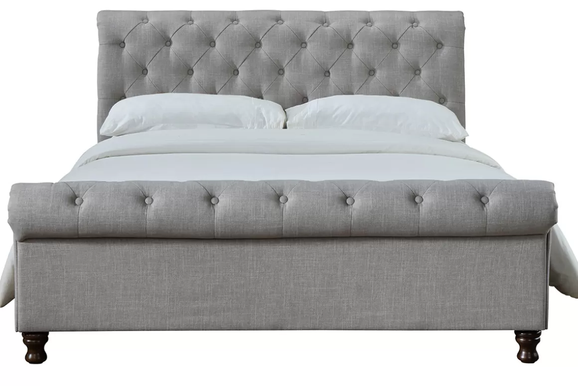 Miliboo Design-Bett 2 Personen 160 cm x 200 cm Samt Grau RILEY
