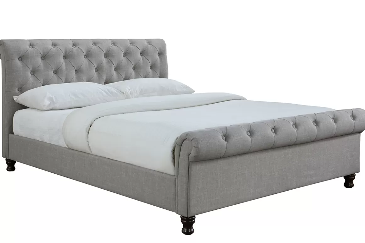 Miliboo Design-Bett 2 Personen 160 cm x 200 cm Samt Grau RILEY