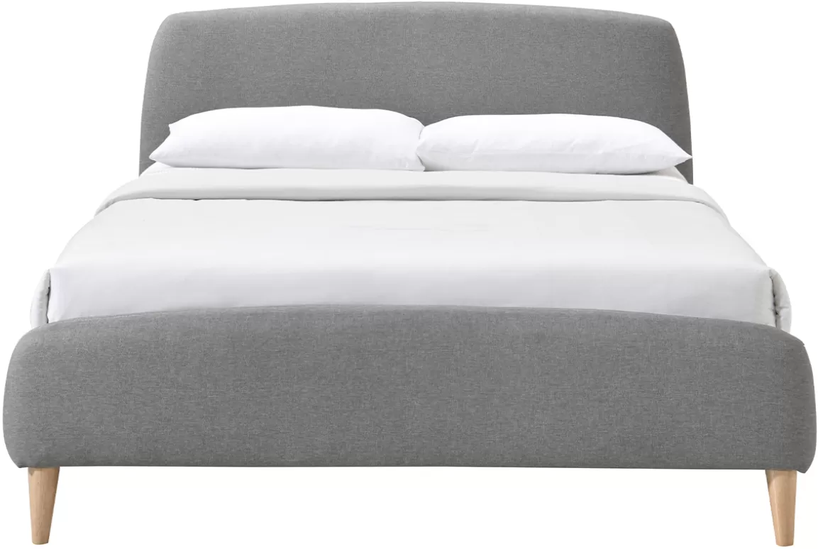 Miliboo Design-Bett Stoff Grau und Holz 140 x 200 cm NIELS