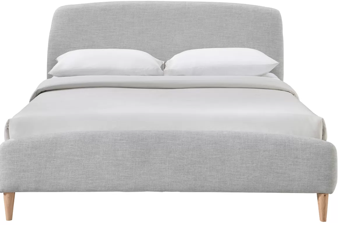 Miliboo Design-Bett Stoff Grau und Holz 160 x 200 cm NIELS