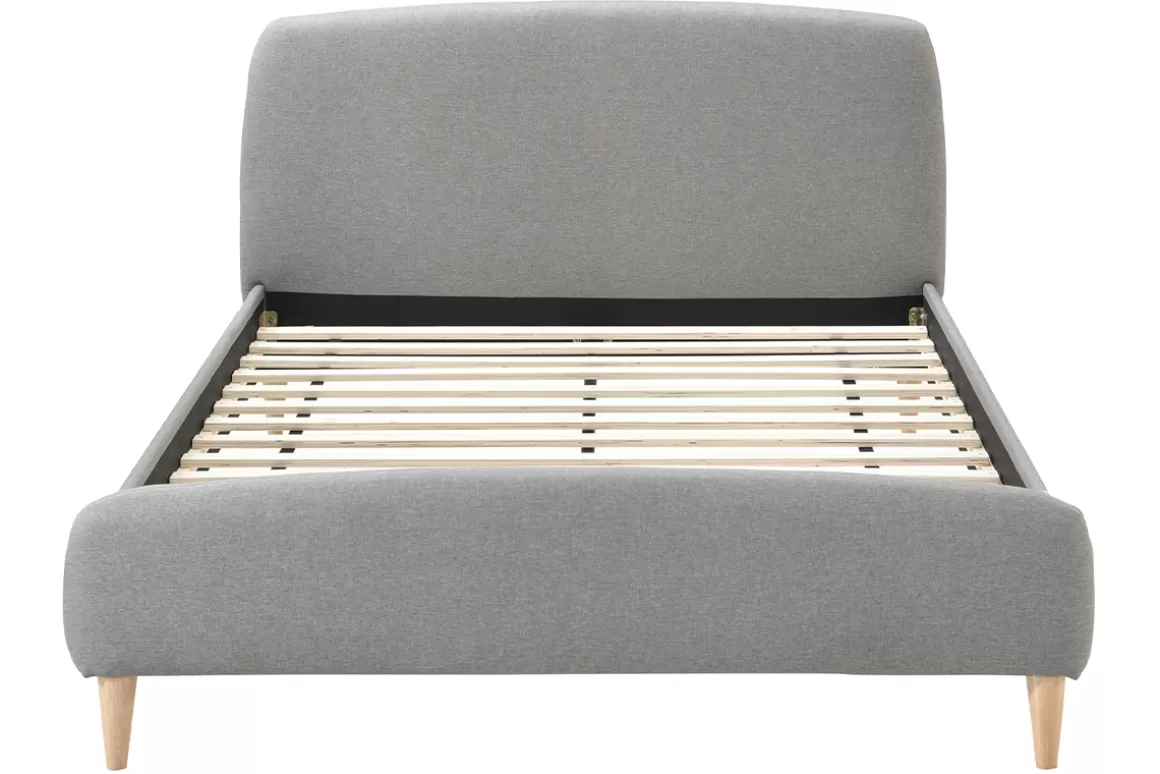 Miliboo Design-Bett Stoff Grau und Holz 140 x 200 cm NIELS
