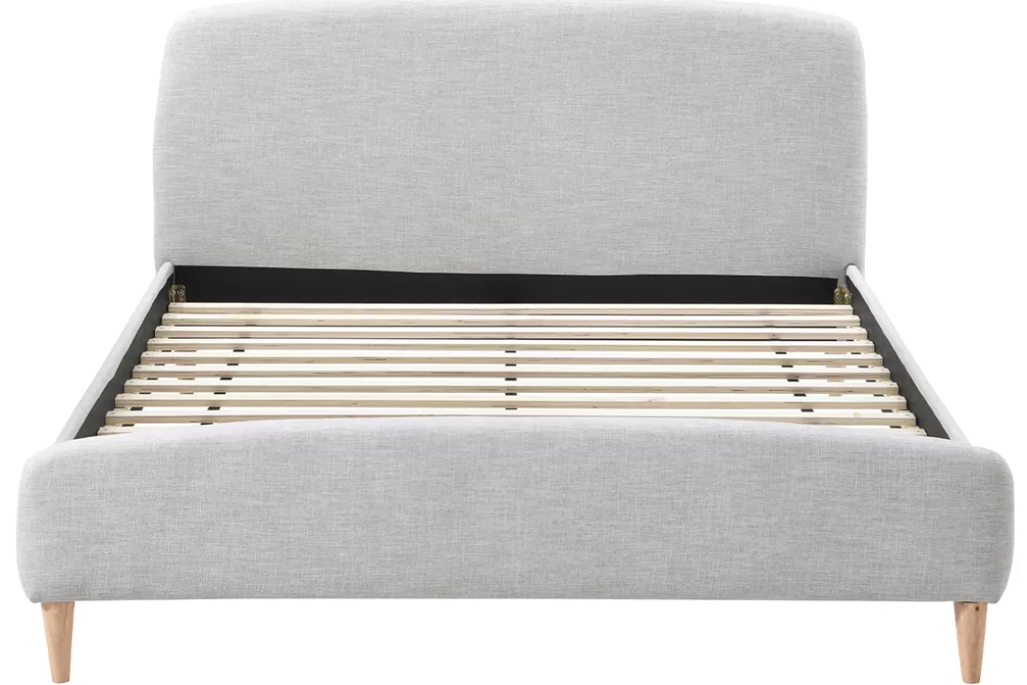 Miliboo Design-Bett Stoff Grau und Holz 160 x 200 cm NIELS