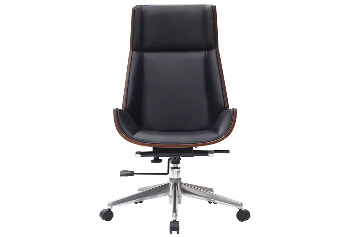Miliboo Design-Bürosessel dunkles Holz und Schwarz CURVED