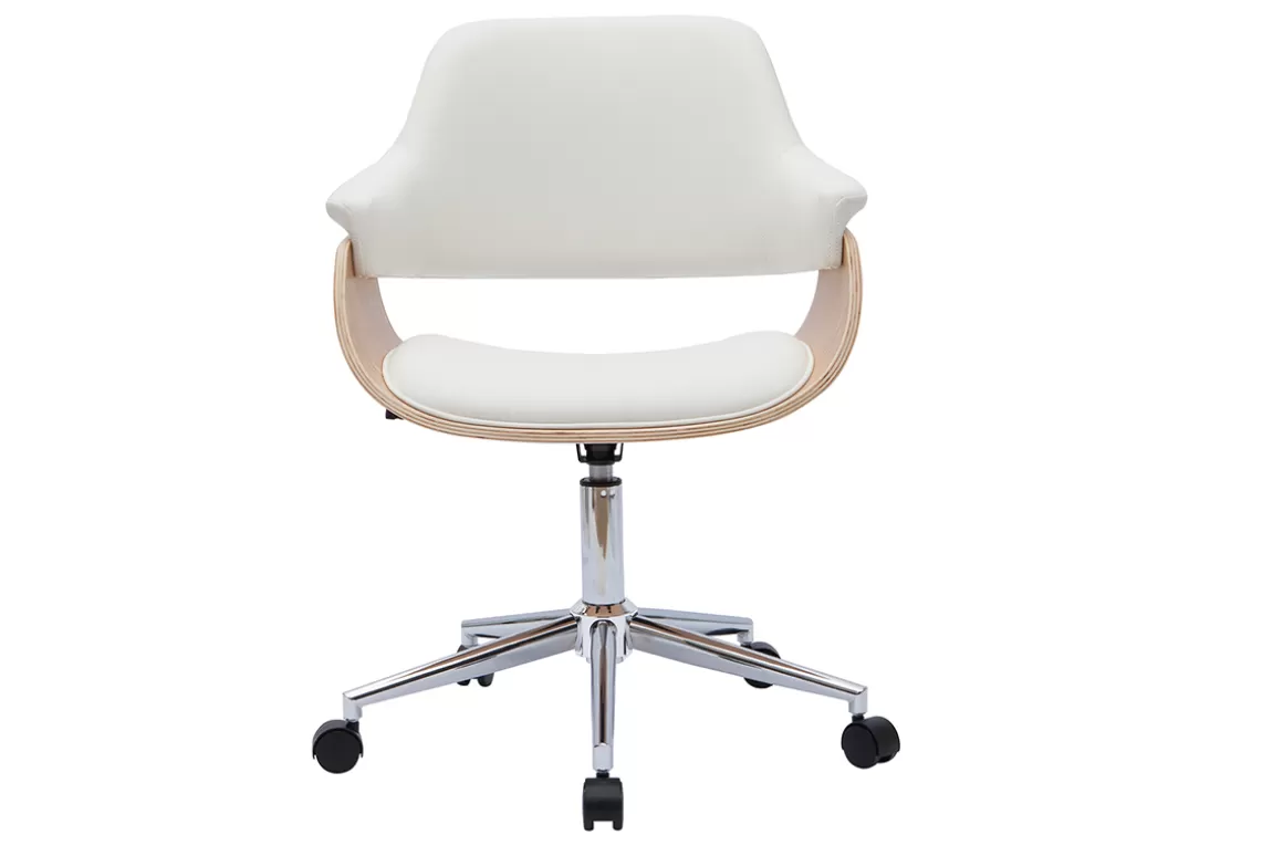 Miliboo Design-Bürostuhl in Weiß mit hellem Holz HANSEN