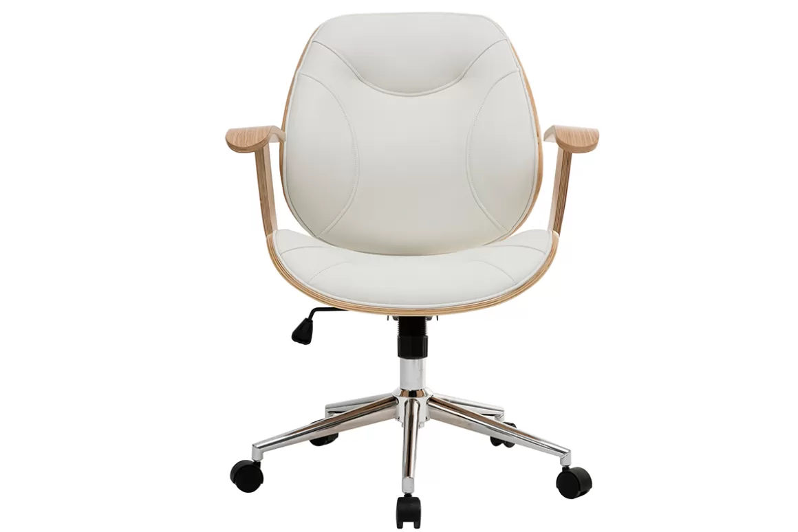 Miliboo Design-Bürostuhl Weiß helles Holz YORKE