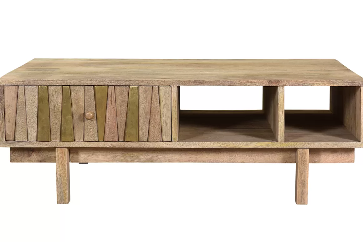 Miliboo Design-Couchtisch Mango-Baum und Messing ZAIKA