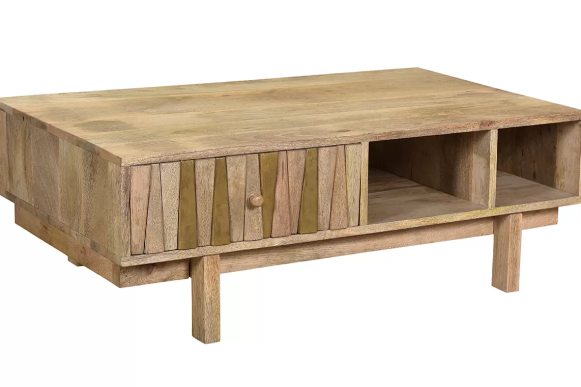 Miliboo Design-Couchtisch Mango-Baum und Messing ZAIKA