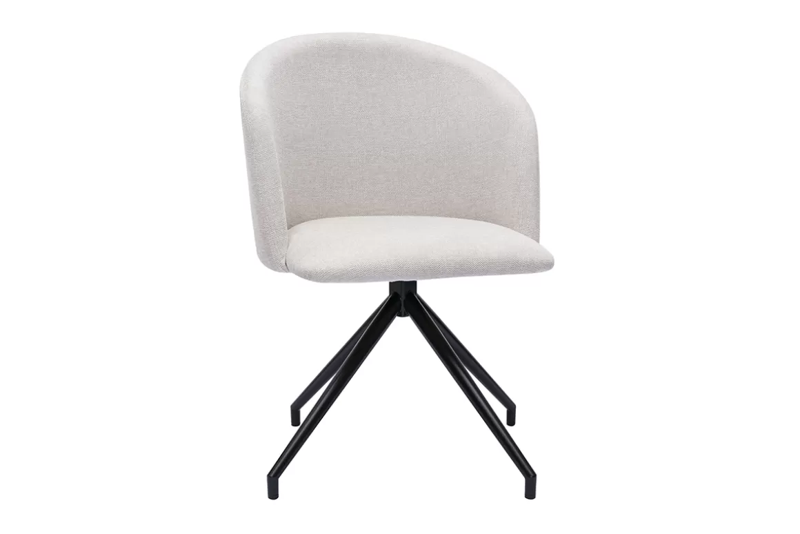 Miliboo Design-Drehstuhl 360° aus beigem strukturiertem Samteffektstoff und schwarzem Metall VANITY
