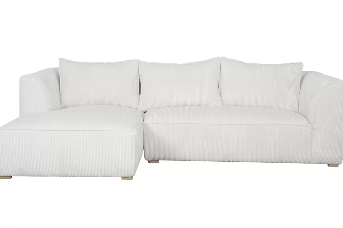 Miliboo Design-Ecksofa linksseitig aus écrufarbenem Cordstoff mit Samteffekt 3-4 Sitzer PANAM