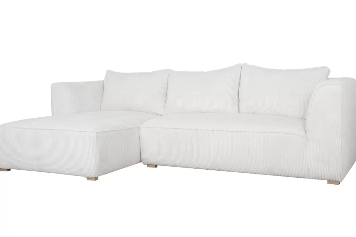 Miliboo Design-Ecksofa linksseitig aus écrufarbenem Cordstoff mit Samteffekt 3-4 Sitzer PANAM