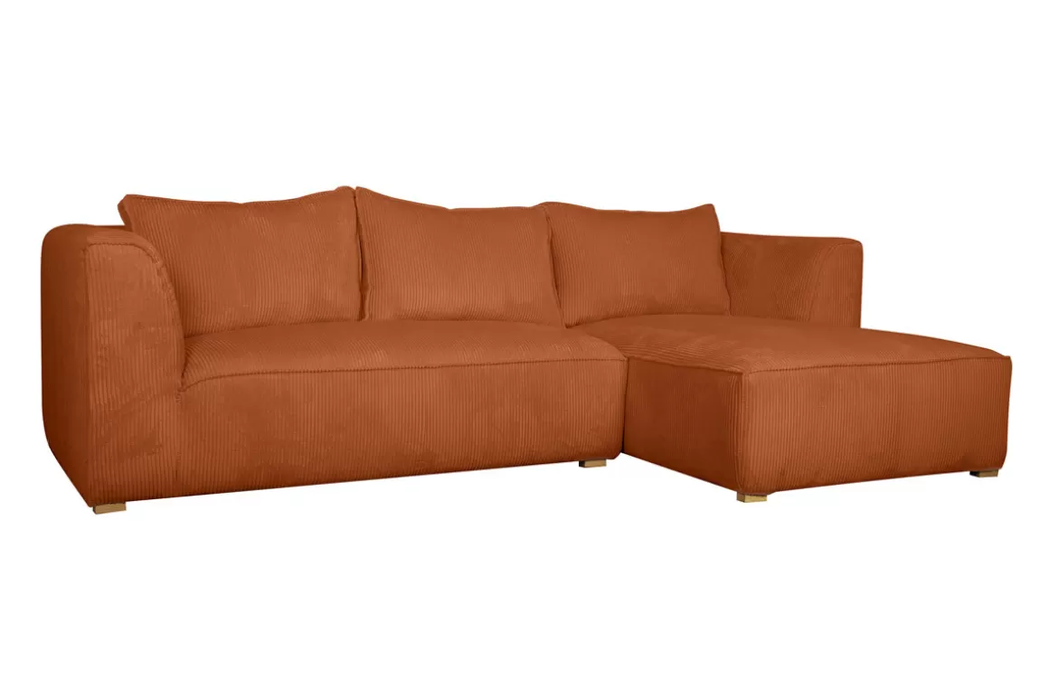 Miliboo Design-Ecksofa rechtseitig aus écrufarbenem Cordstoff aus Samteffekt 3-4 Sitzer PANAM