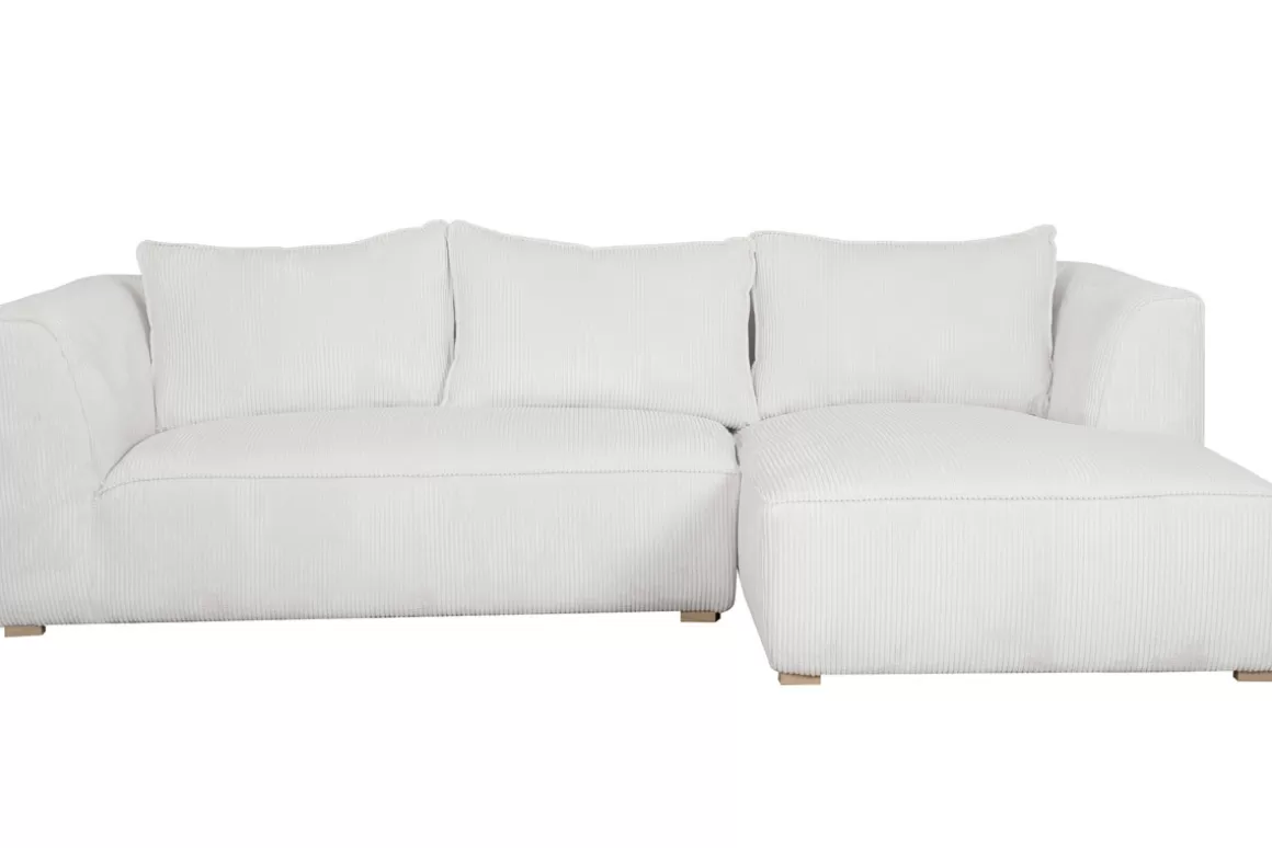 Miliboo Design-Ecksofa rechtseitig aus geripptem, écrufarbenem Samtstoff 3-4 Sitzer PANAM