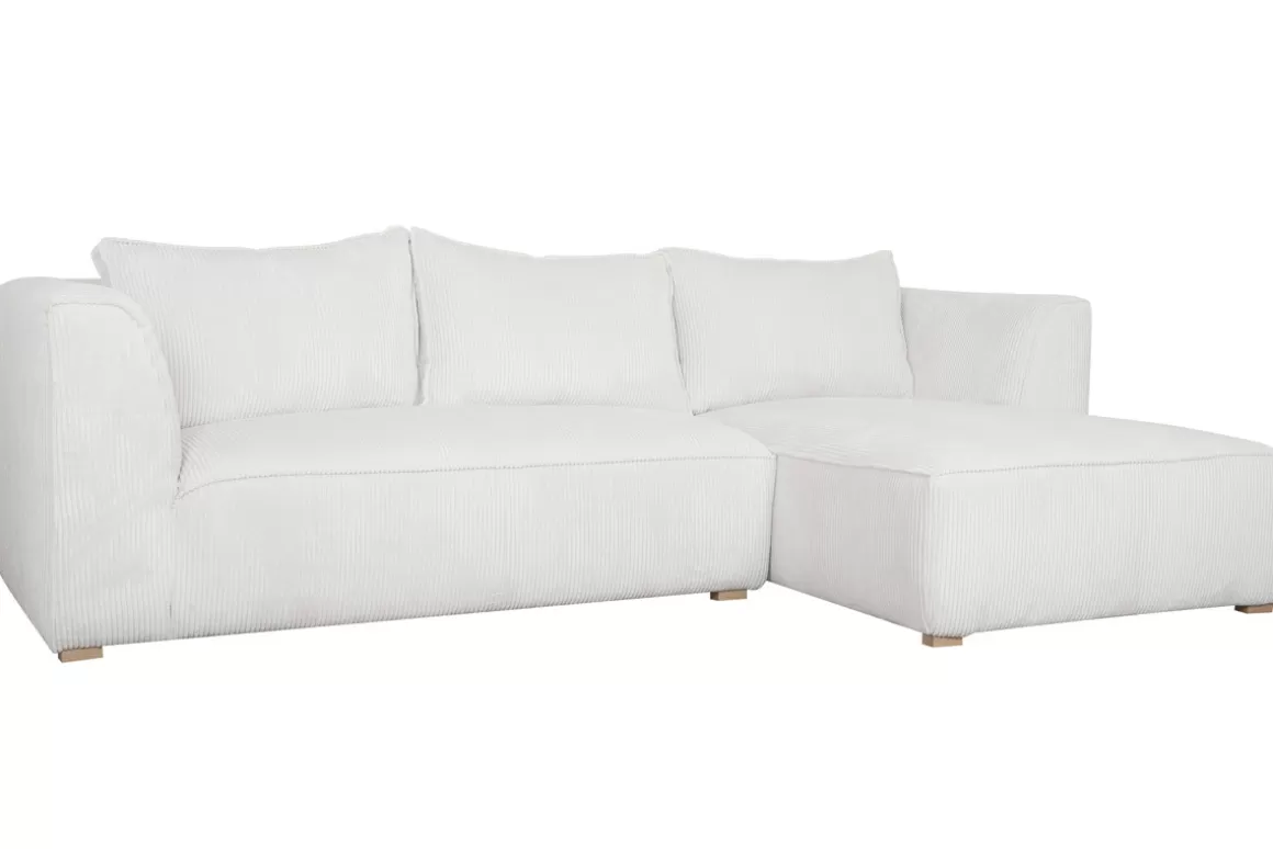 Miliboo Design-Ecksofa rechtseitig aus geripptem, écrufarbenem Samtstoff 3-4 Sitzer PANAM