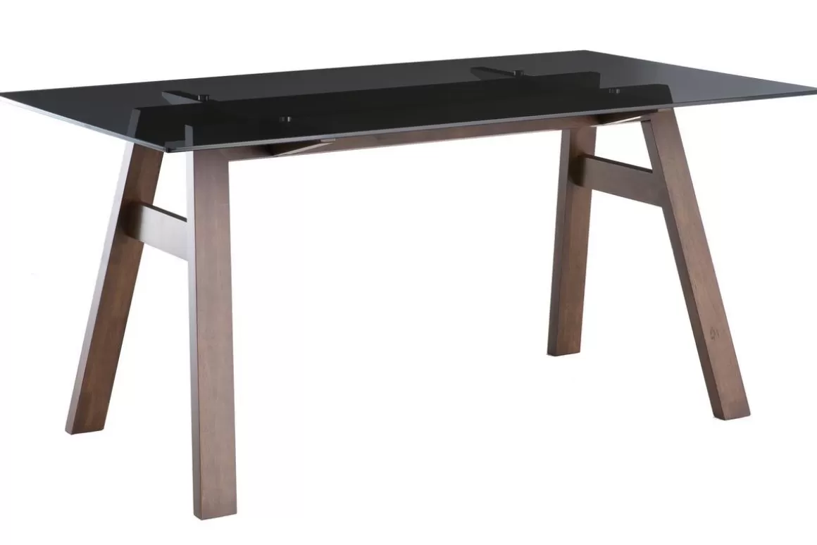 Miliboo Designer-Esstisch aus schwarzem Rauchglas und Holz L160 cm BACCO