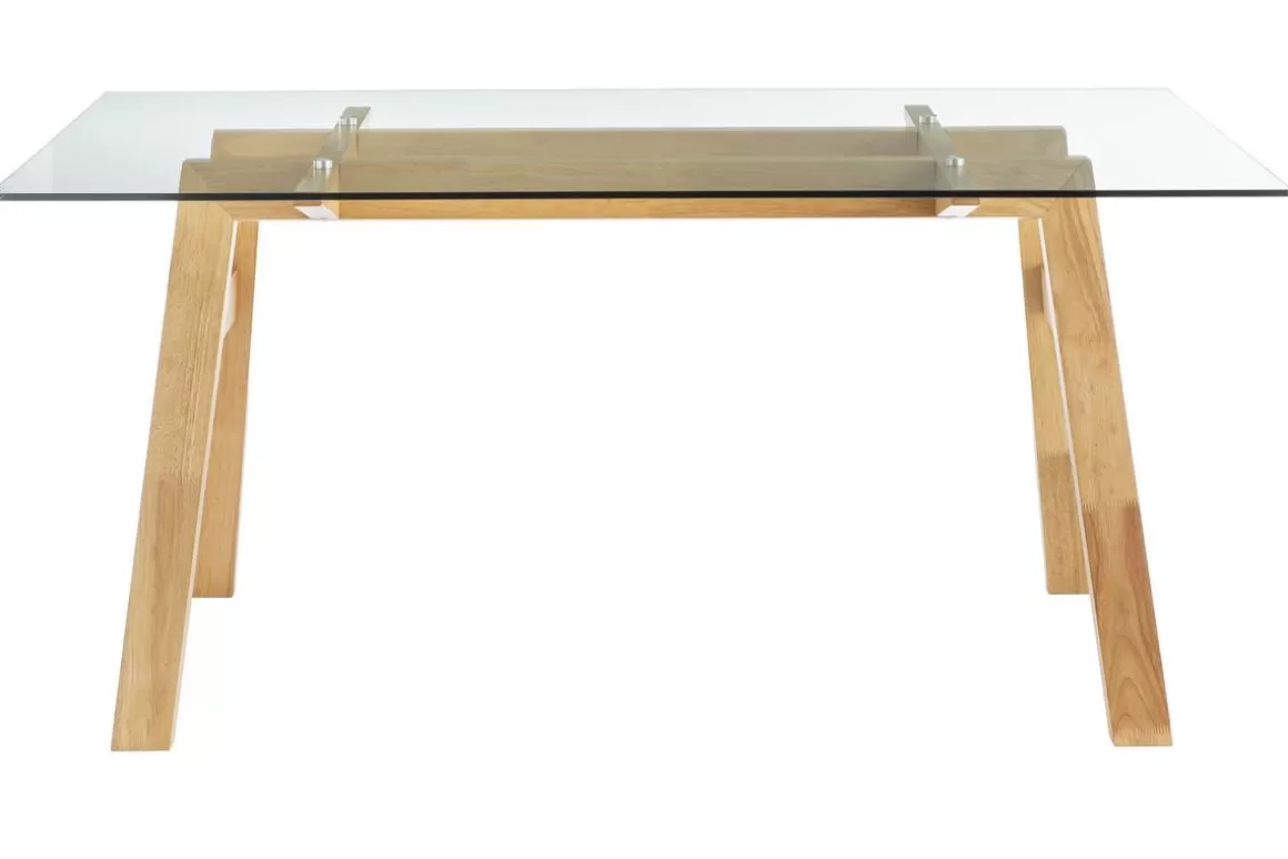 Miliboo Designer-Esstisch mit transparenter Glasplatte und Holz L160 cm BACCO