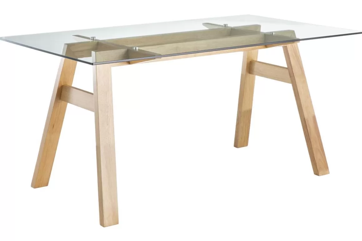 Miliboo Designer-Esstisch mit transparenter Glasplatte und Holz L160 cm BACCO