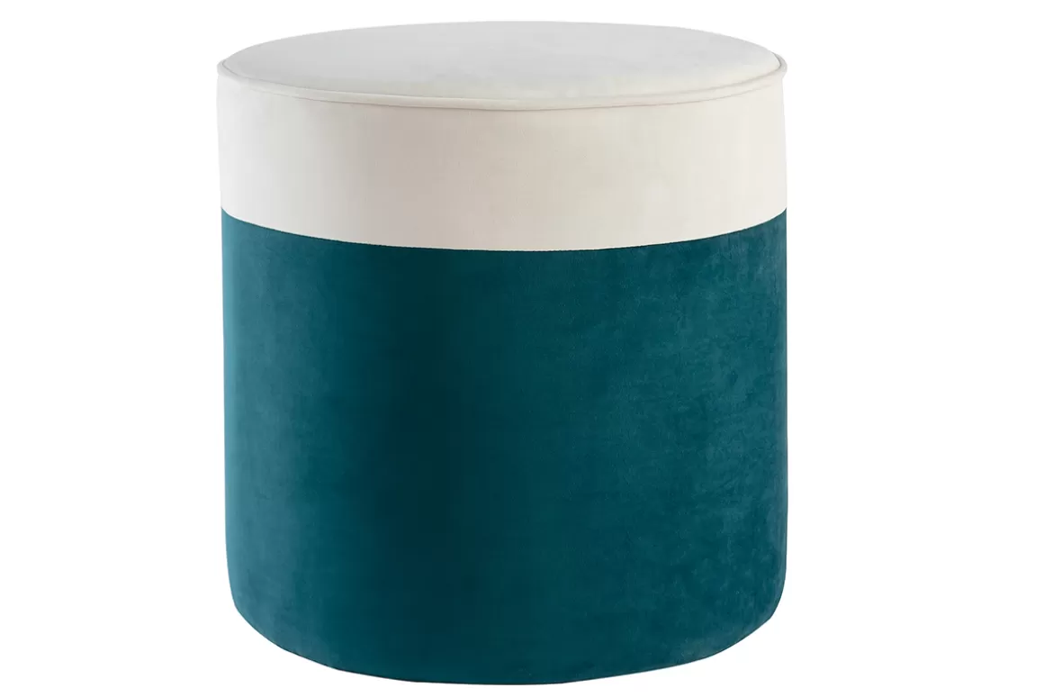 Miliboo Designer-Hocker aus cremeweißem und pfauenblauem Samt D 40 cm DAISY