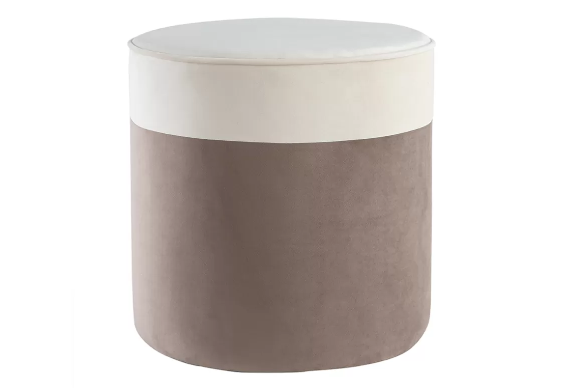 Miliboo Designer-Hocker aus cremeweißem und Taupefarbenem Samt D 40 cm DAISY