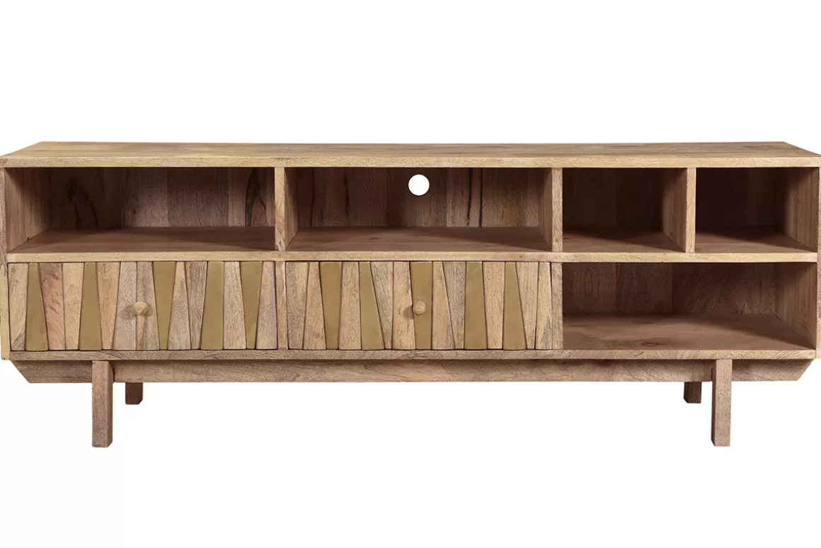 Miliboo Designer-TV-Schrank Mangoholz und Messing ZAIKA