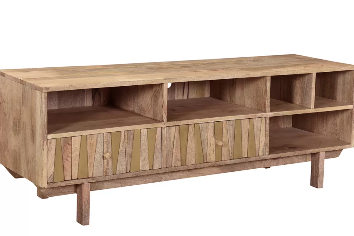 Miliboo Designer-TV-Schrank Mangoholz und Messing ZAIKA