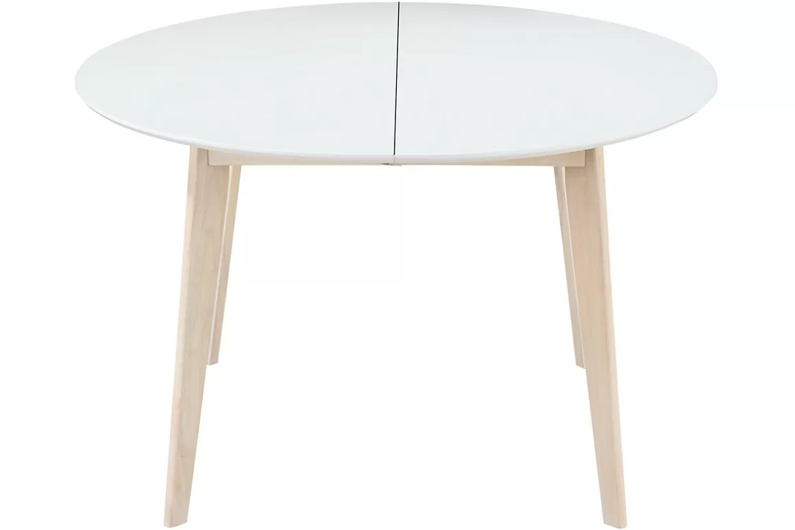 Miliboo Design-Esstisch rund ausziehbar Weiß und Holz L120-150 LEENA