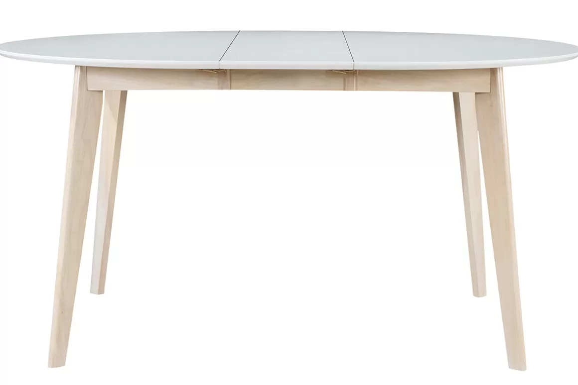 Miliboo Design-Esstisch rund ausziehbar Weiß und Holz L120-150 LEENA