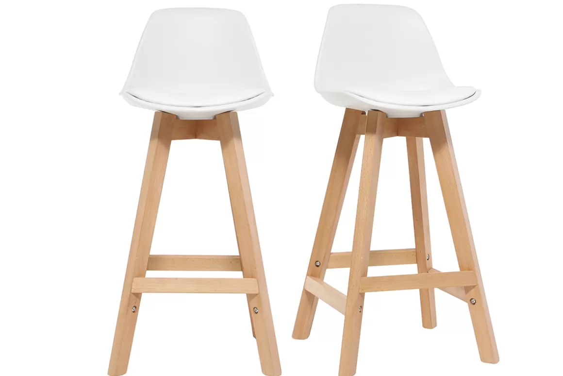 Miliboo Design-Hocker Weiß und Holz 65 cm 2er-Set MINI PAULINE