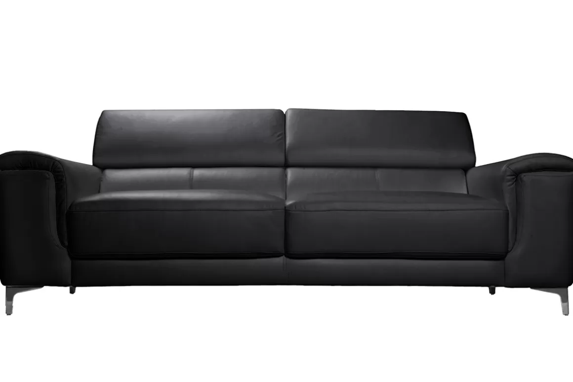Miliboo Design-Ledersofa 3 Plätze mit Kopfstück zur Entspannung Schwarz NEVADA - Büffelleder